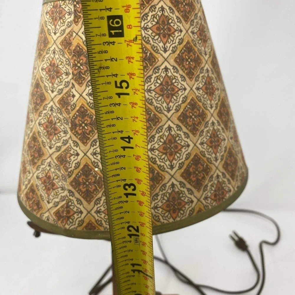 Vintage Table Lamp with Rustic Wood Base and Barrel Detail